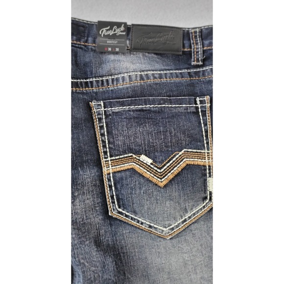 True Luck Jeans Men`s Size 36x30 Blue Denim Bootcut Stretch Western Embroidered - Picture 9 of 11